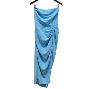 Amanda Uprichard Jasalina Ruched Sleeveless Pacific Blue Midi Dress Size Large